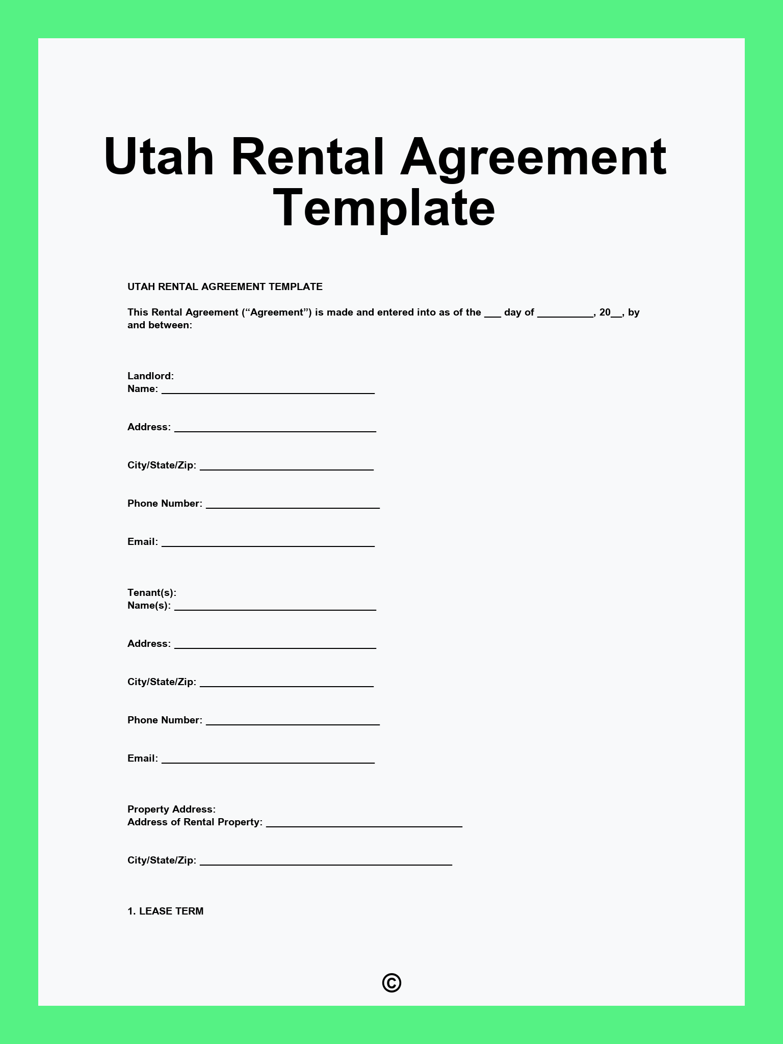 Utah Rental Agreement Template