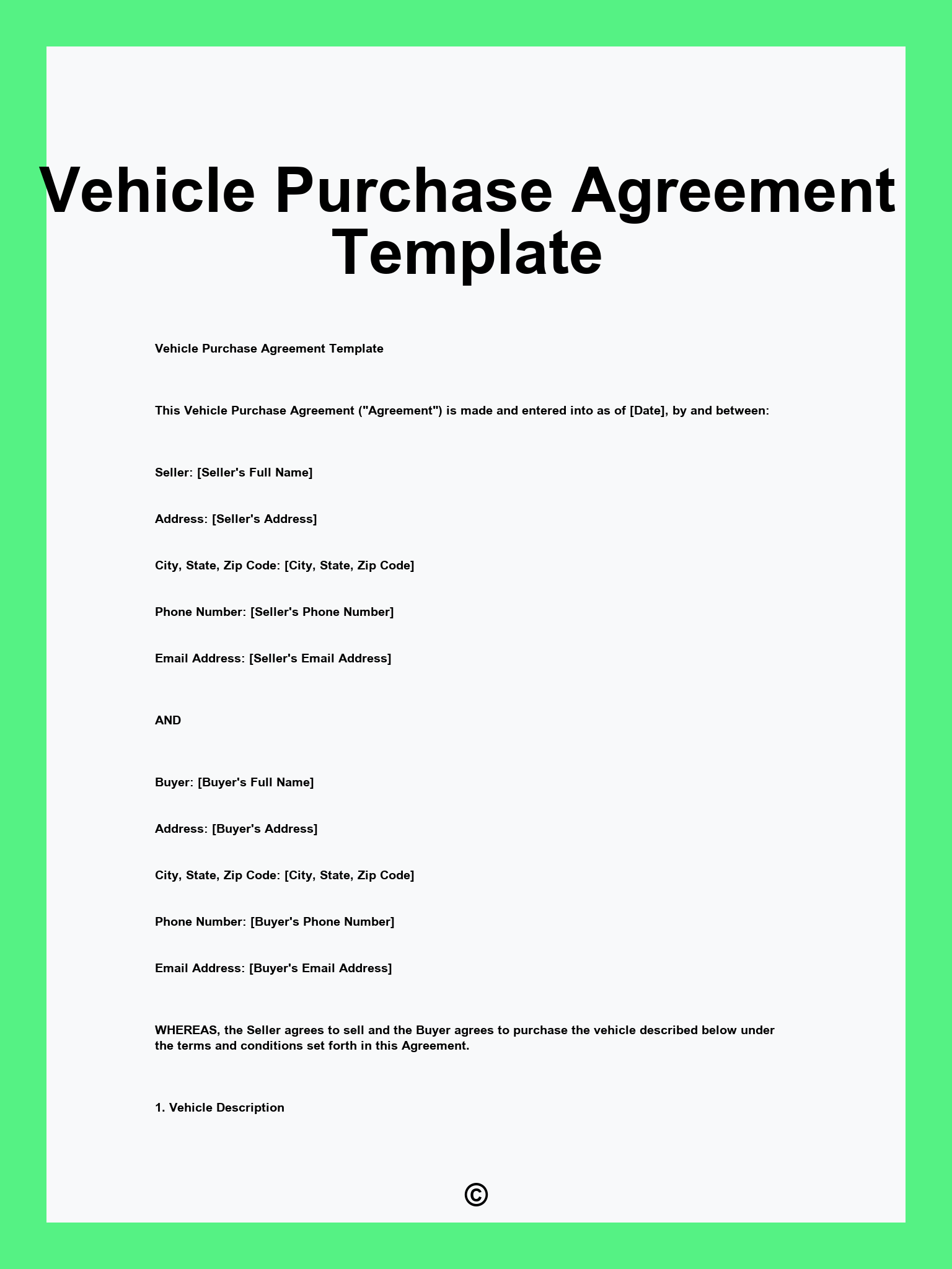 Vehicle Purchase Agreement Template