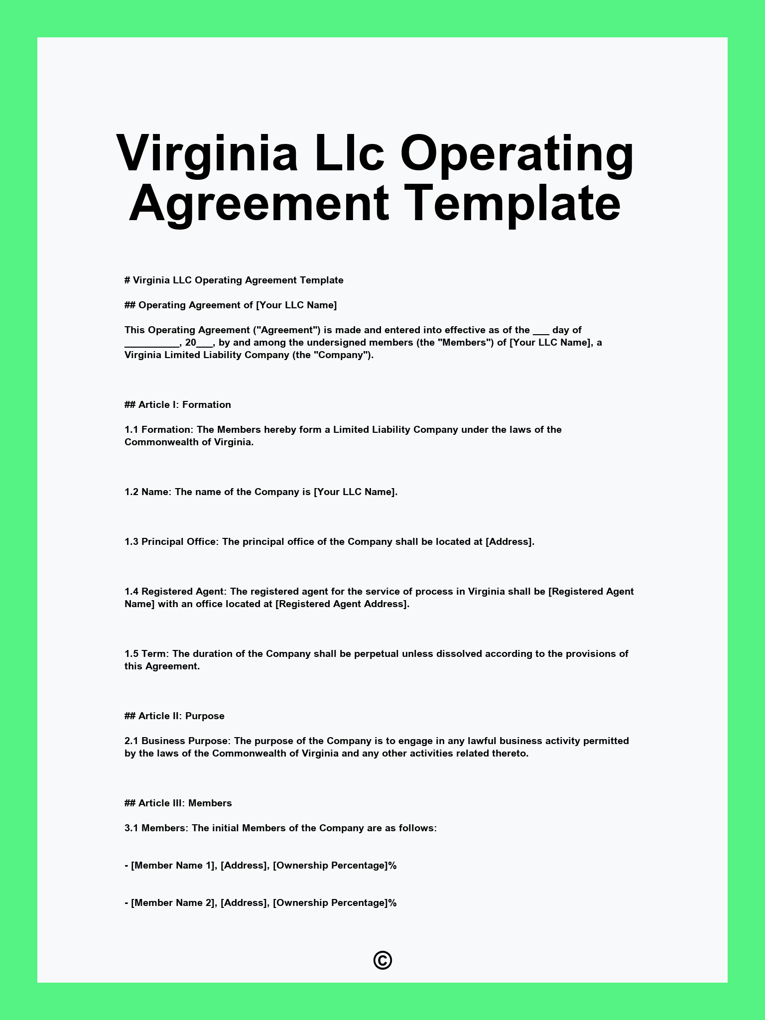 Virginia Llc Operating Agreement Template