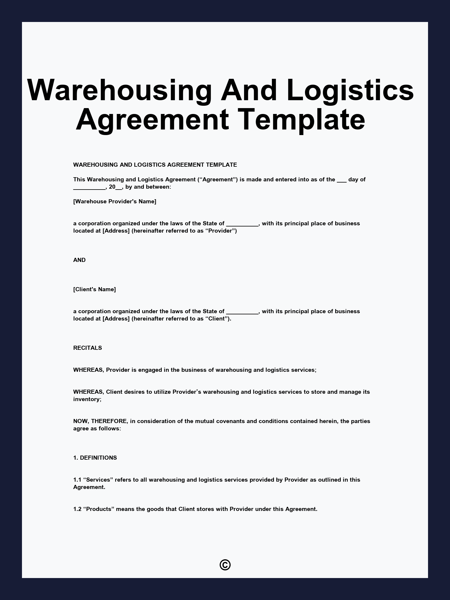 Warehousing And Logistics Agreement Template