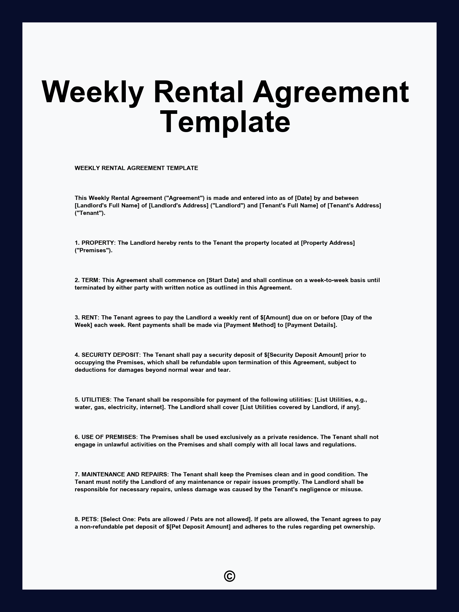 Weekly Rental Agreement Template