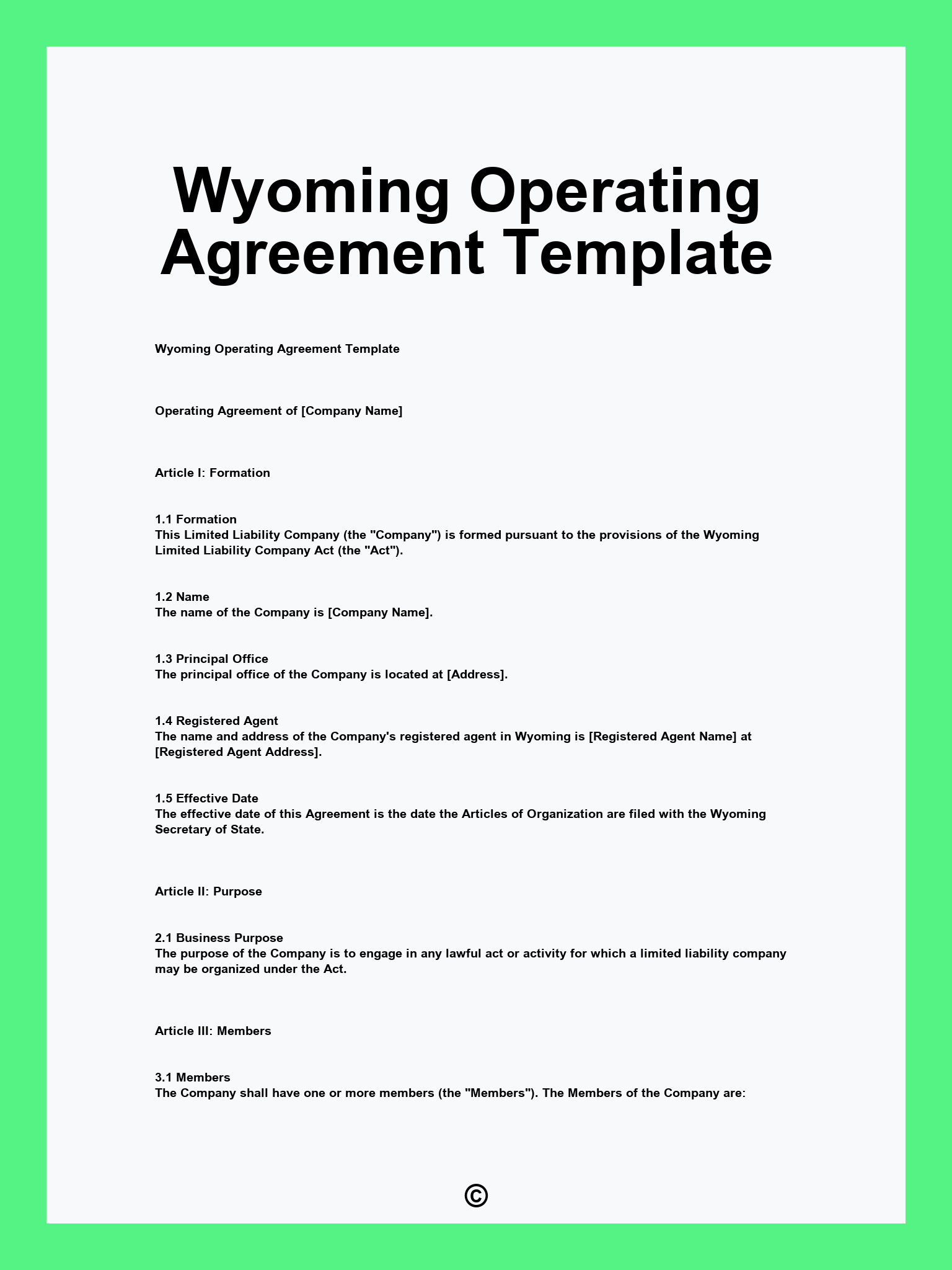 Wyoming Operating Agreement Template